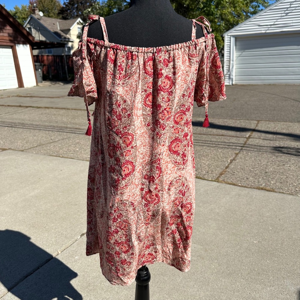 Madewell Paisley Print Off‎ The Shoulder Dress Bohemian Chic Tassel M - Picture 7 of 10